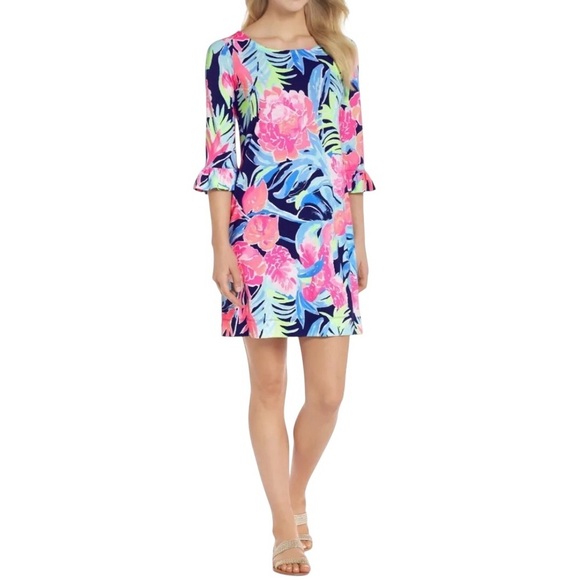 Lilly Pulitzer Sophie UPF 50 Ruffle High Tide Navy Tropicolada Dress Size XXS - Picture 2 of 7